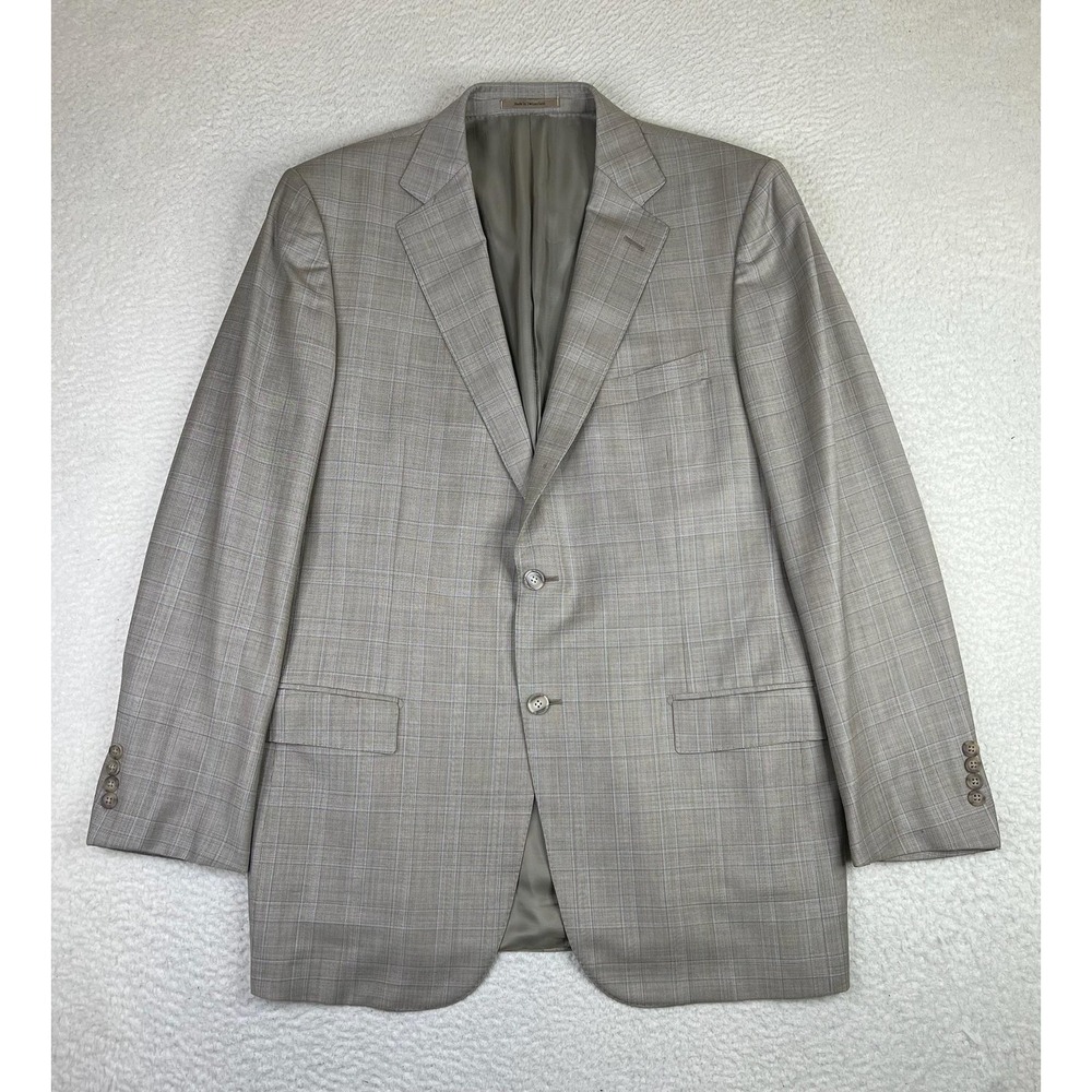 Ermenegildo Zegna Blazer Mens 46L Light Gray Glen Plaid Trofeo Wool Suit‎ Jacket